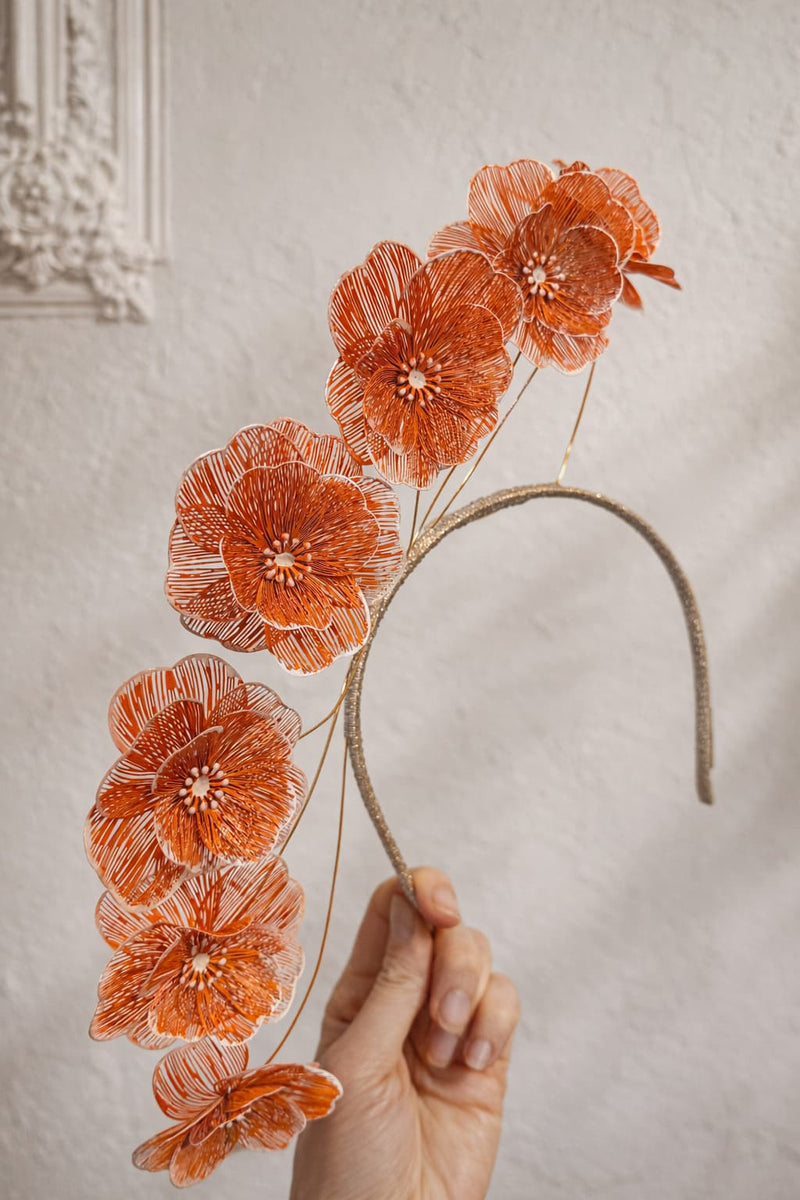 Elodie Orange Floral Millinery Fascinator Headpiece – A'EL ESTE