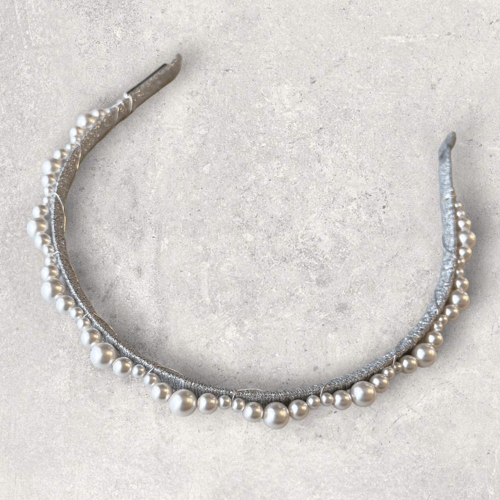 Silver Sienna Pearl Headband - AELESTESilver Sienna Pearl HeadbandHeadband#bridal_accessories##wedding_head_band##bridal_earring#