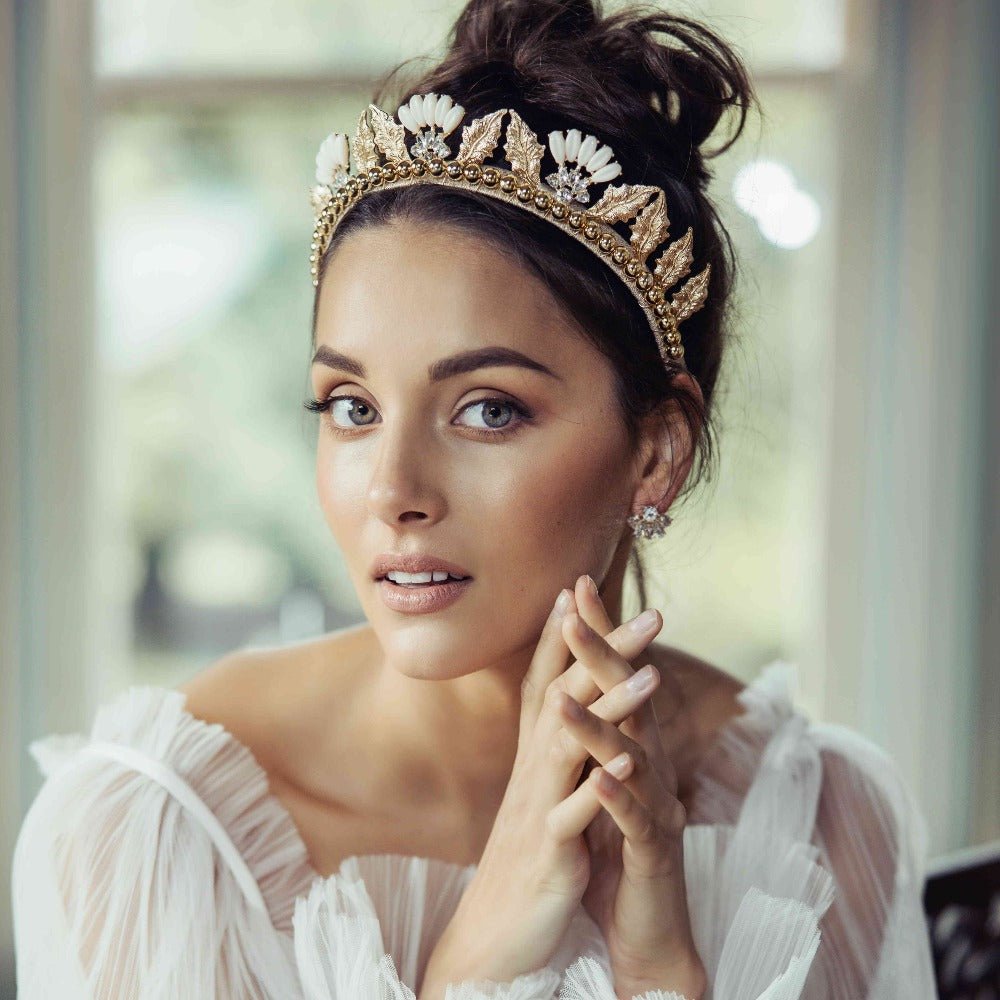 Aubrey Gold Headband - AELESTEAubrey Gold HeadbandCrown#bridal_accessories##wedding_head_band##bridal_earring#