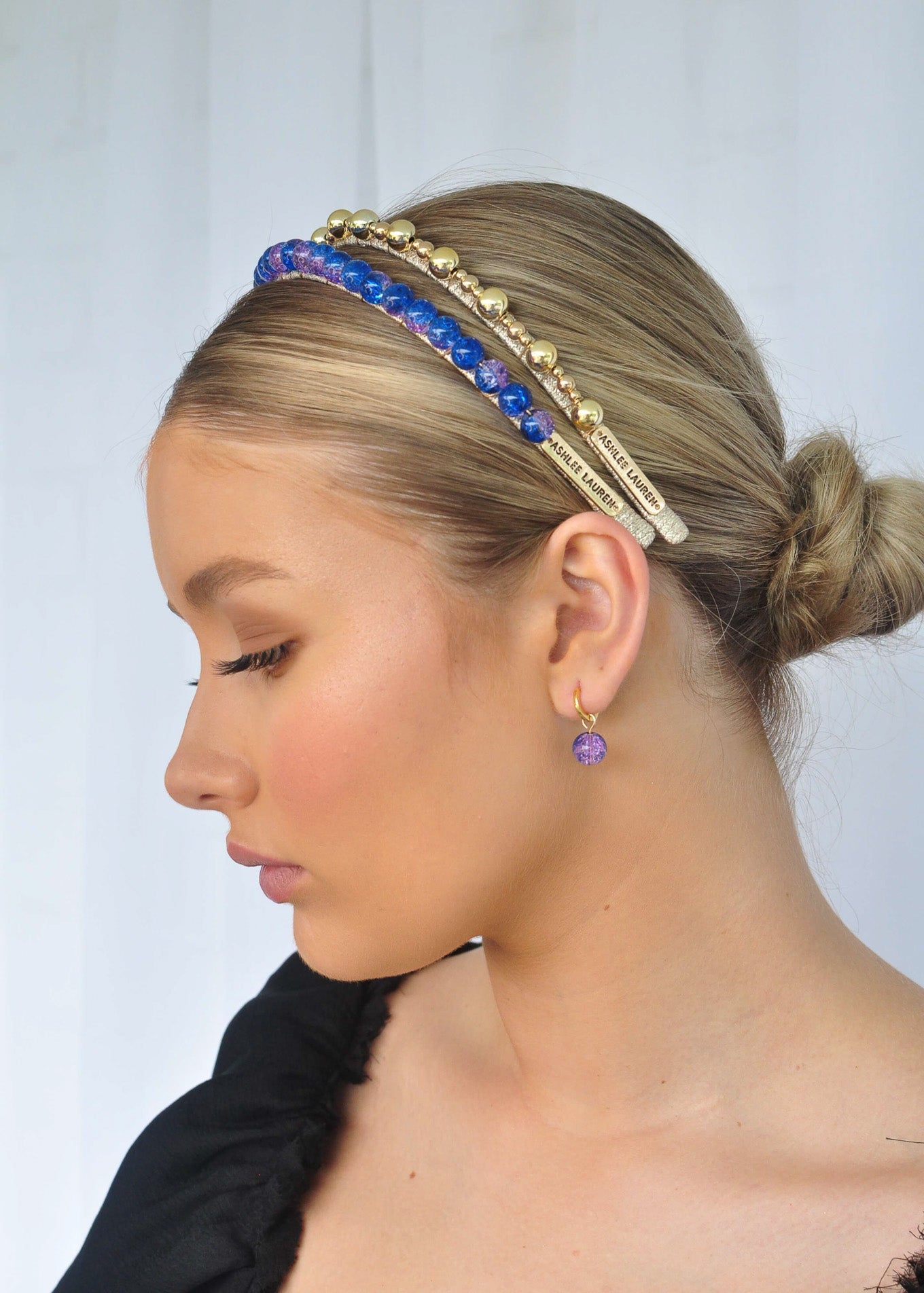 Lucy Gold Headband + Hettie Headband + Earring Cobalt/ Purple - Set
