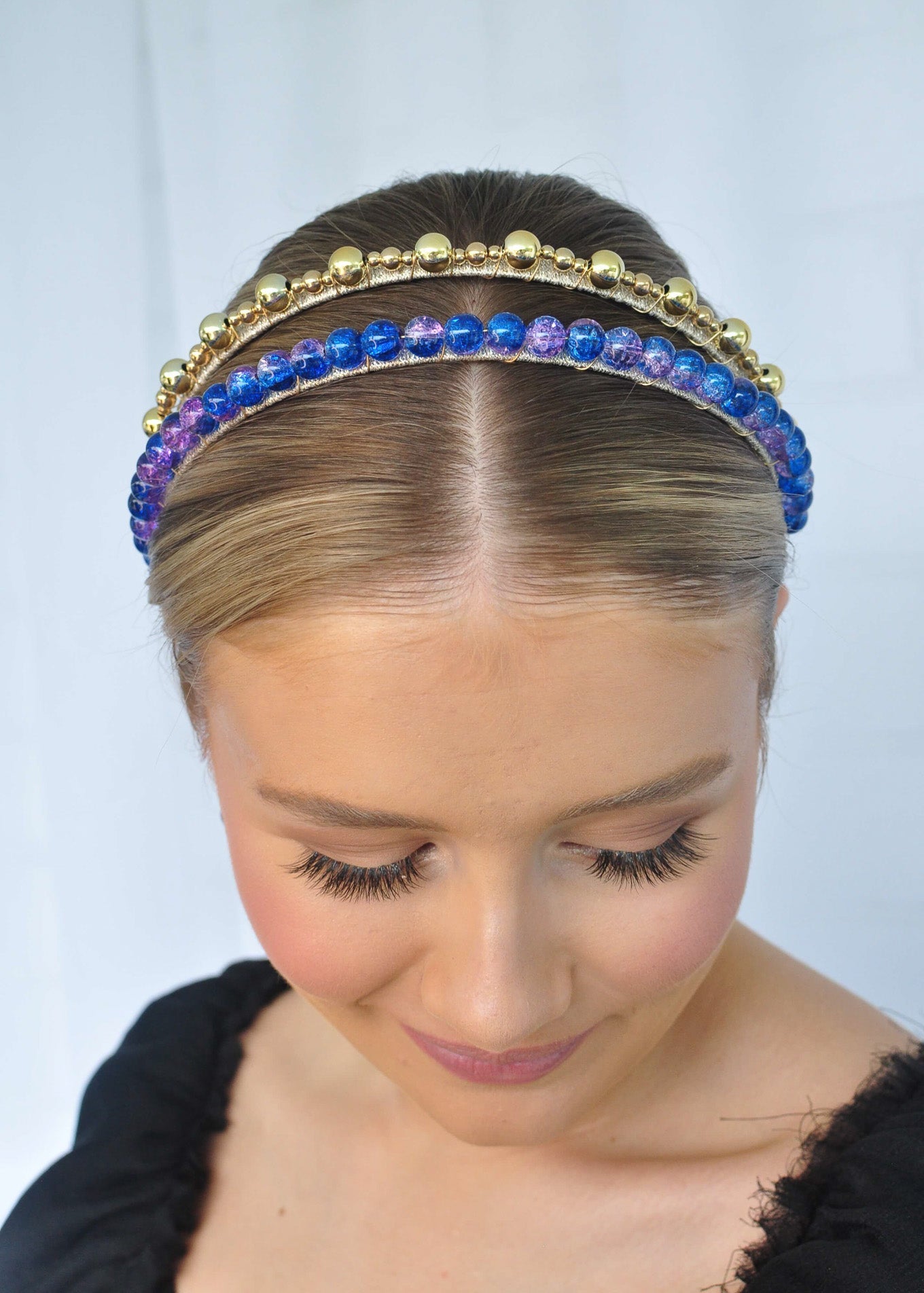 Lucy Gold Headband + Hettie Headband + Earring Cobalt/ Purple - Set