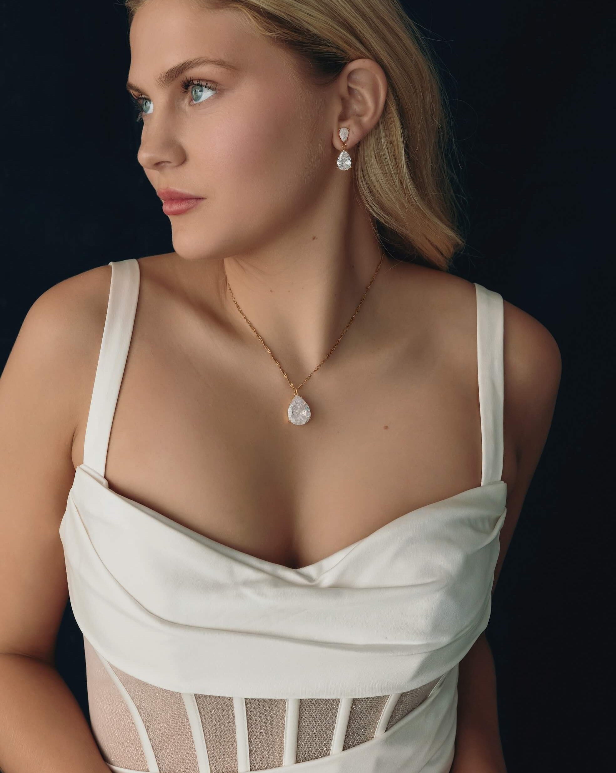 Esmaria Crystal Drop Earring + Necklace Set