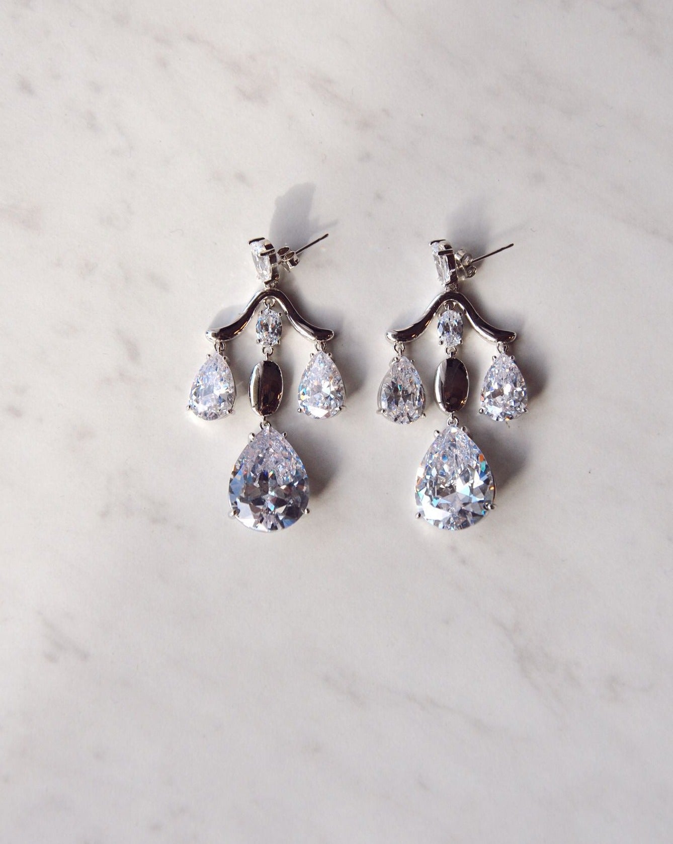 Laurent Crystal Bridal Drop Earrings -  Silver