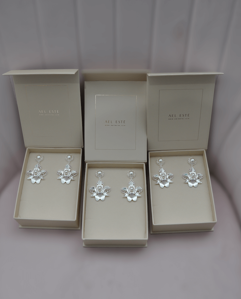 Bridesmaids Earring Set - Sofia Silver Pearl Earrings