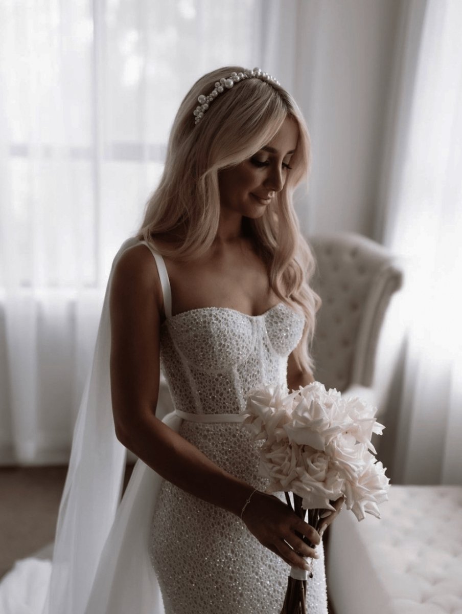 Charlotte Pearl Headband - AELESTECharlotte Pearl HeadbandCrown#bridal_accessories##wedding_head_band##bridal_earring#