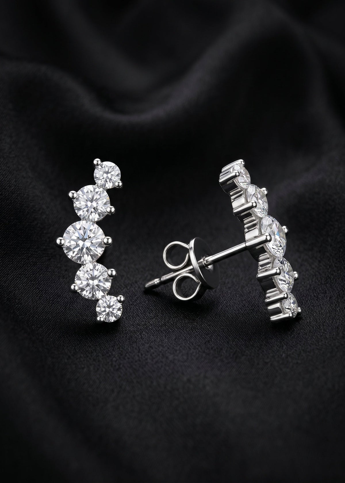 Anaïs moissanite constellation ear climber earrings, white gold 925 silver wedding bridesmaid stud