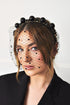 black derby day headpiece with birdcage veil for spring racing events
