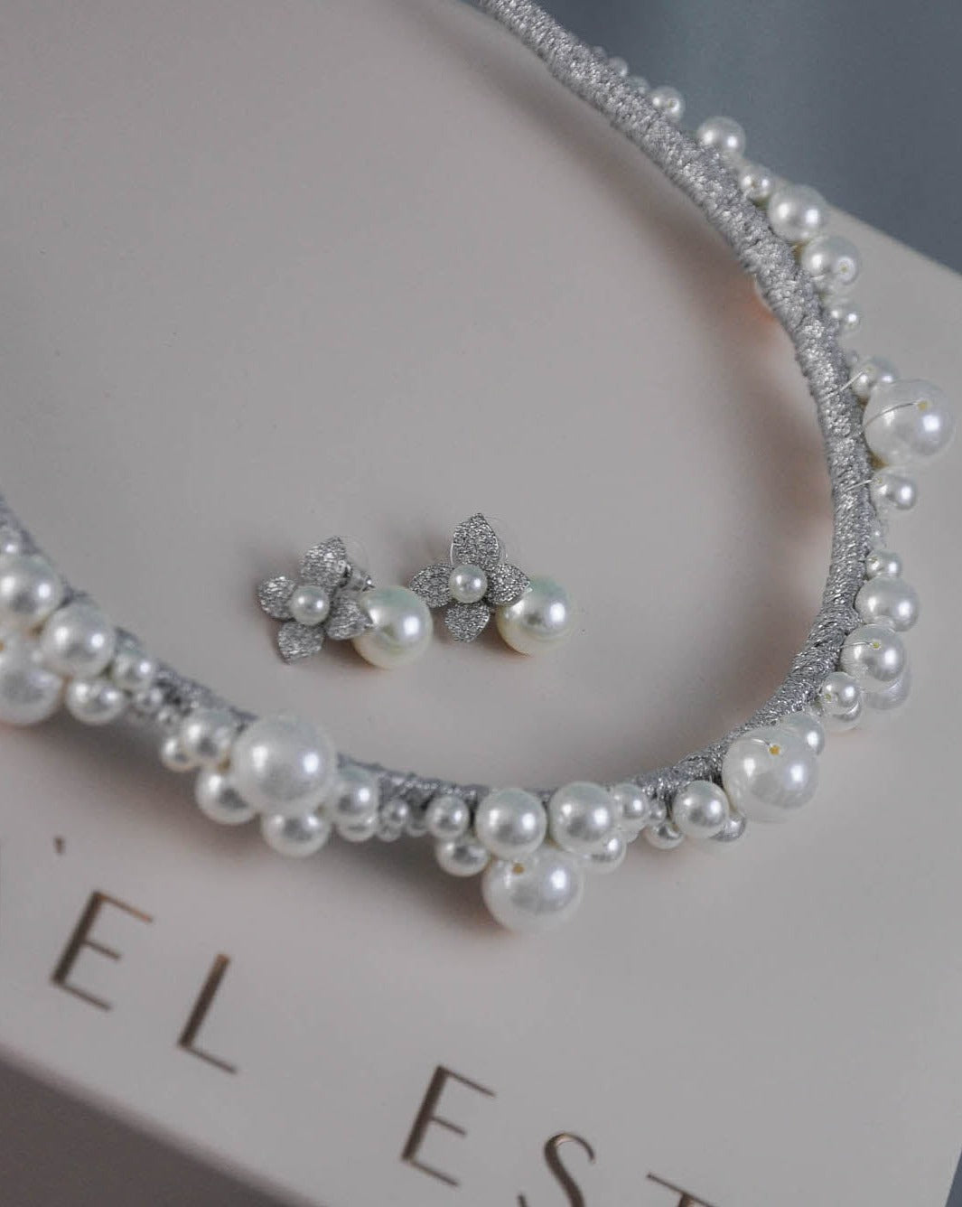 Silver Crystal Charlotte Headband + Eloise Pearl Earring