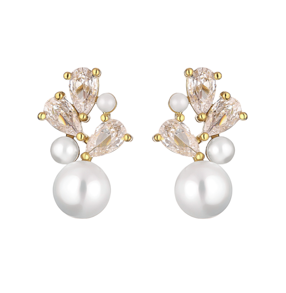Anya Pearl and Crystal Stud Earring - Gold