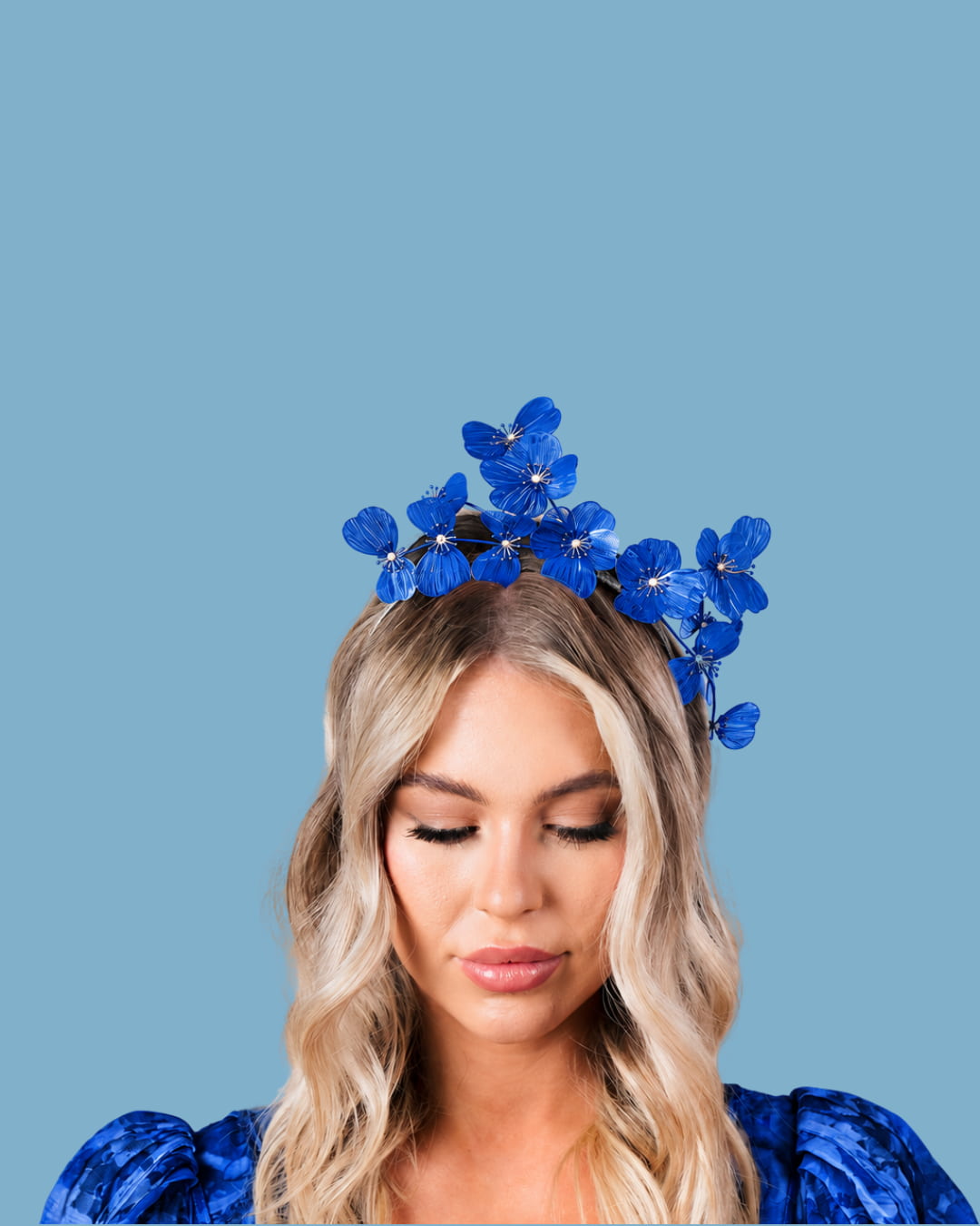 Cobalt Blue Lightweight Floral Millinery Headpiece - Bella