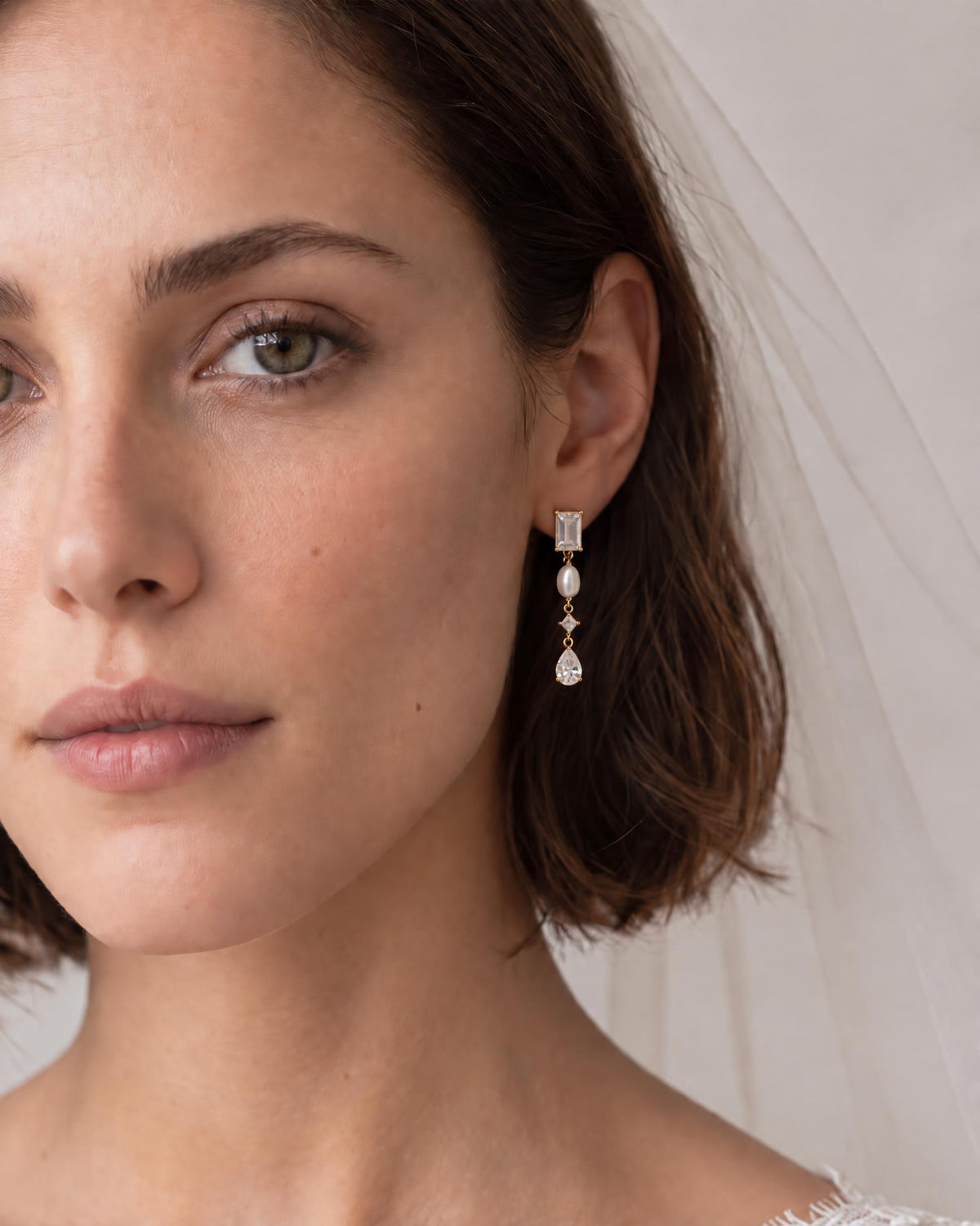Danique Pearl and Crystal Delicate Drop Earrings