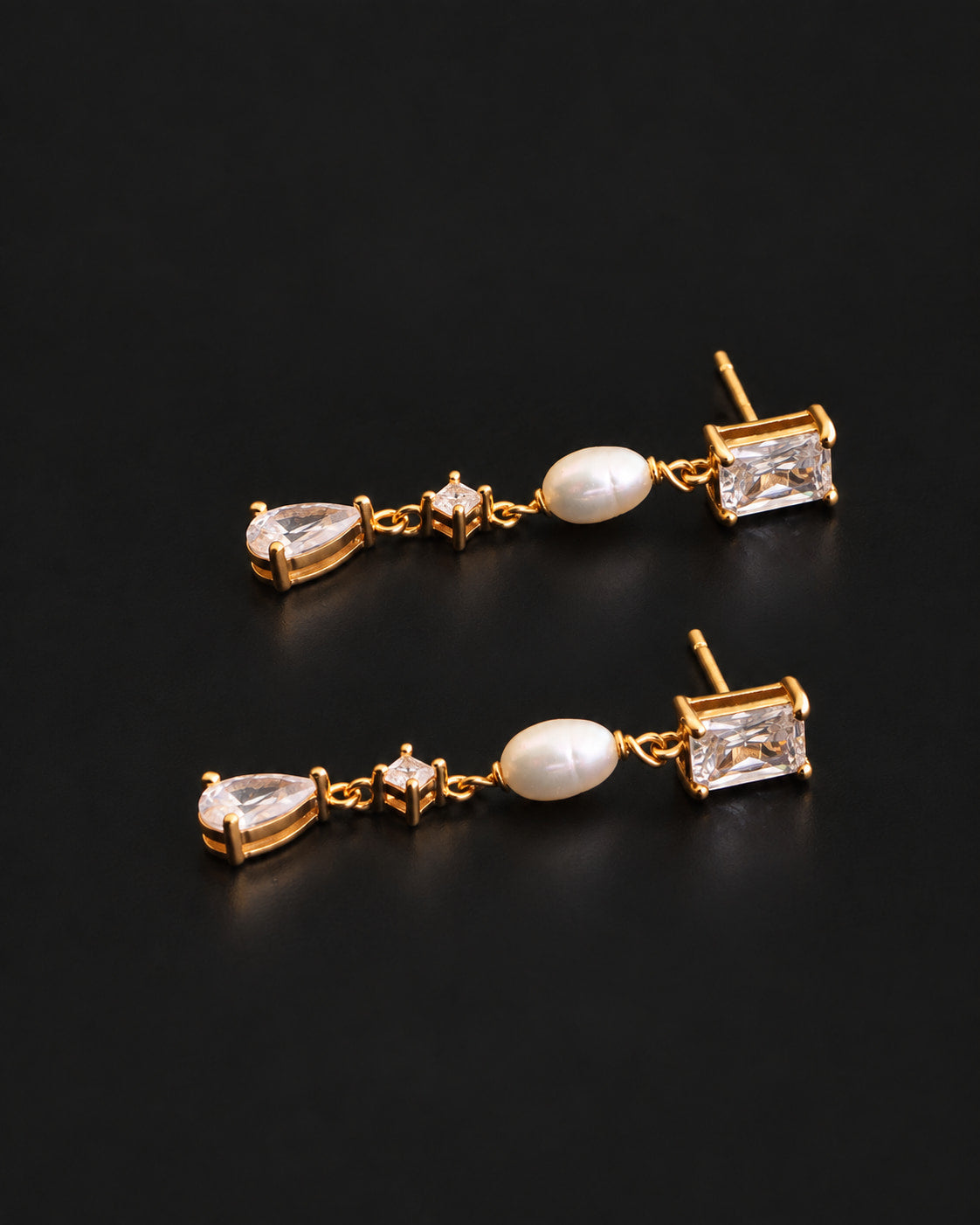Danique Pearl and Crystal Delicate Drop Earrings