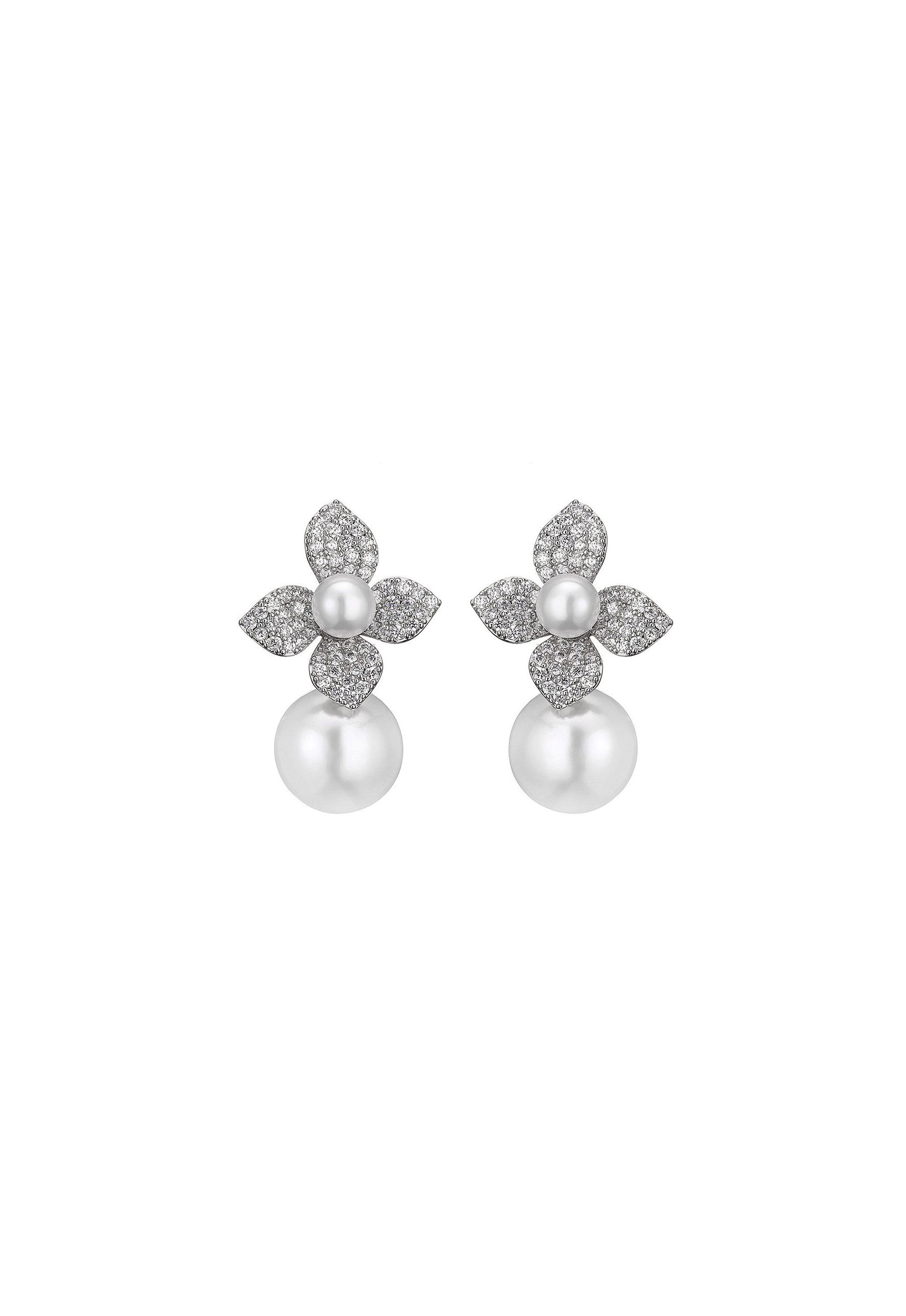 Eloise Pearl and Crystal Earring - Silver