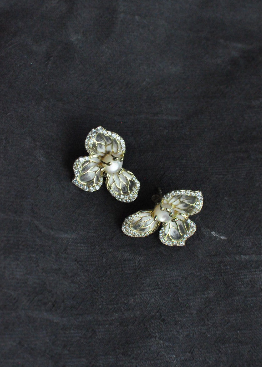 Isla Bridal Crystal Pearl Flower Earrings -  Gold