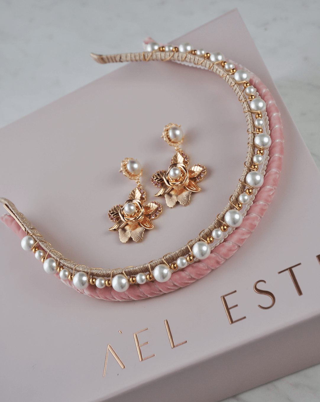 Rose Gold Paris Headband + Rose Gold Sofia Earrings Set