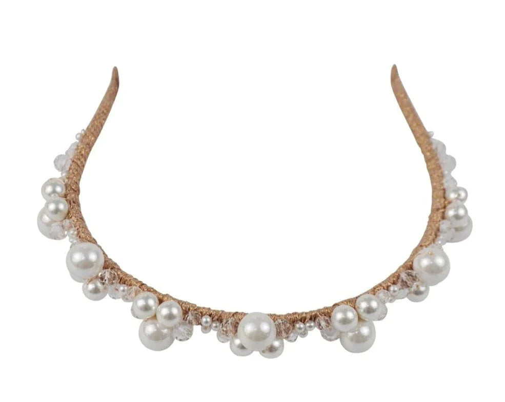 Crystal Charlotte Gold Headband  + Joya Pearl Earrings