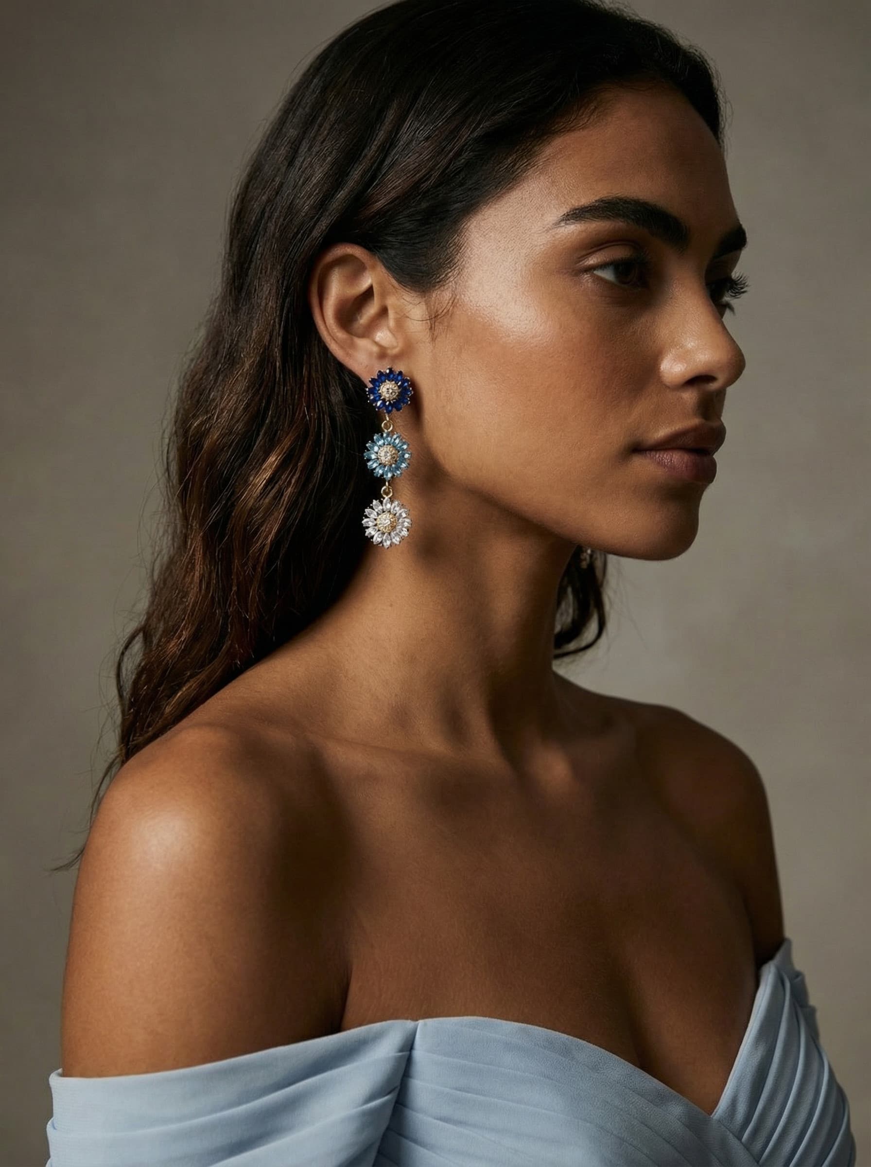 Soriya Floral Crystal Earrings - Blue Ombr A'EL ESTE Soriya Floral Crystal Earrings - Blue Ombr A'EL ESTE