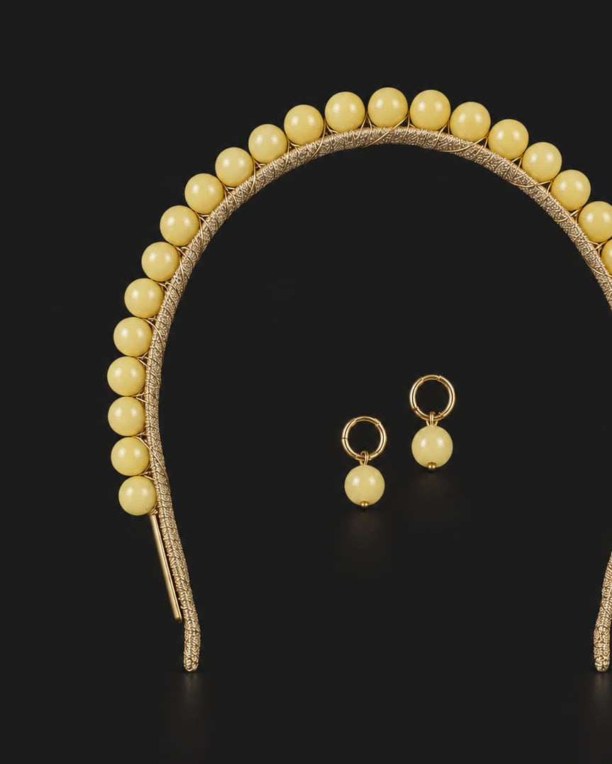 Hettie Headband + Earring Set - Pastel Yellow