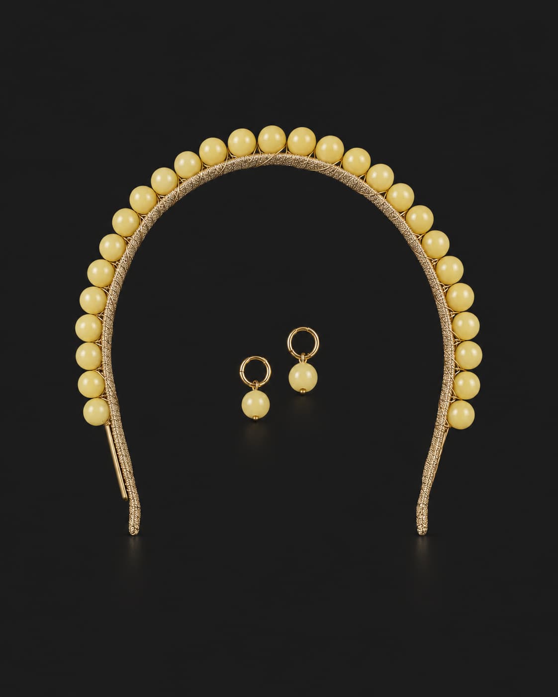 Hettie Headband + Earring Set - Pastel Yellow
