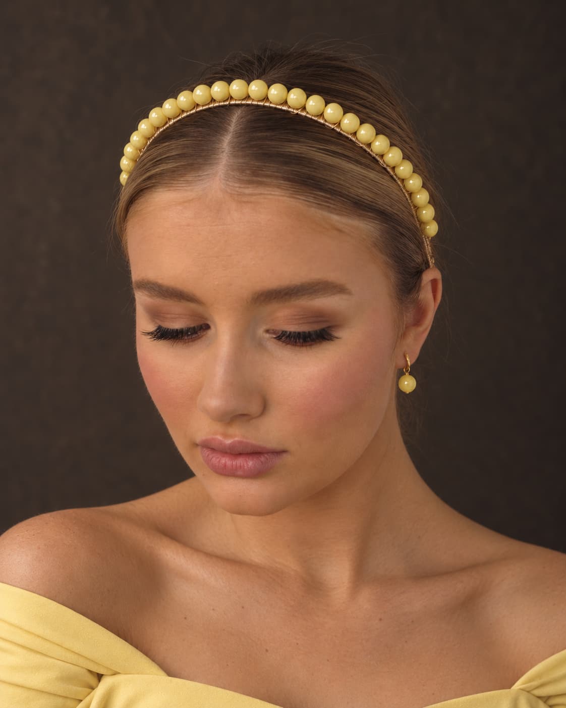 Hettie Headband + Earring Set - Pastel Yellow