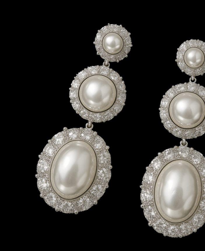 Pair of pearl earrings on a black background