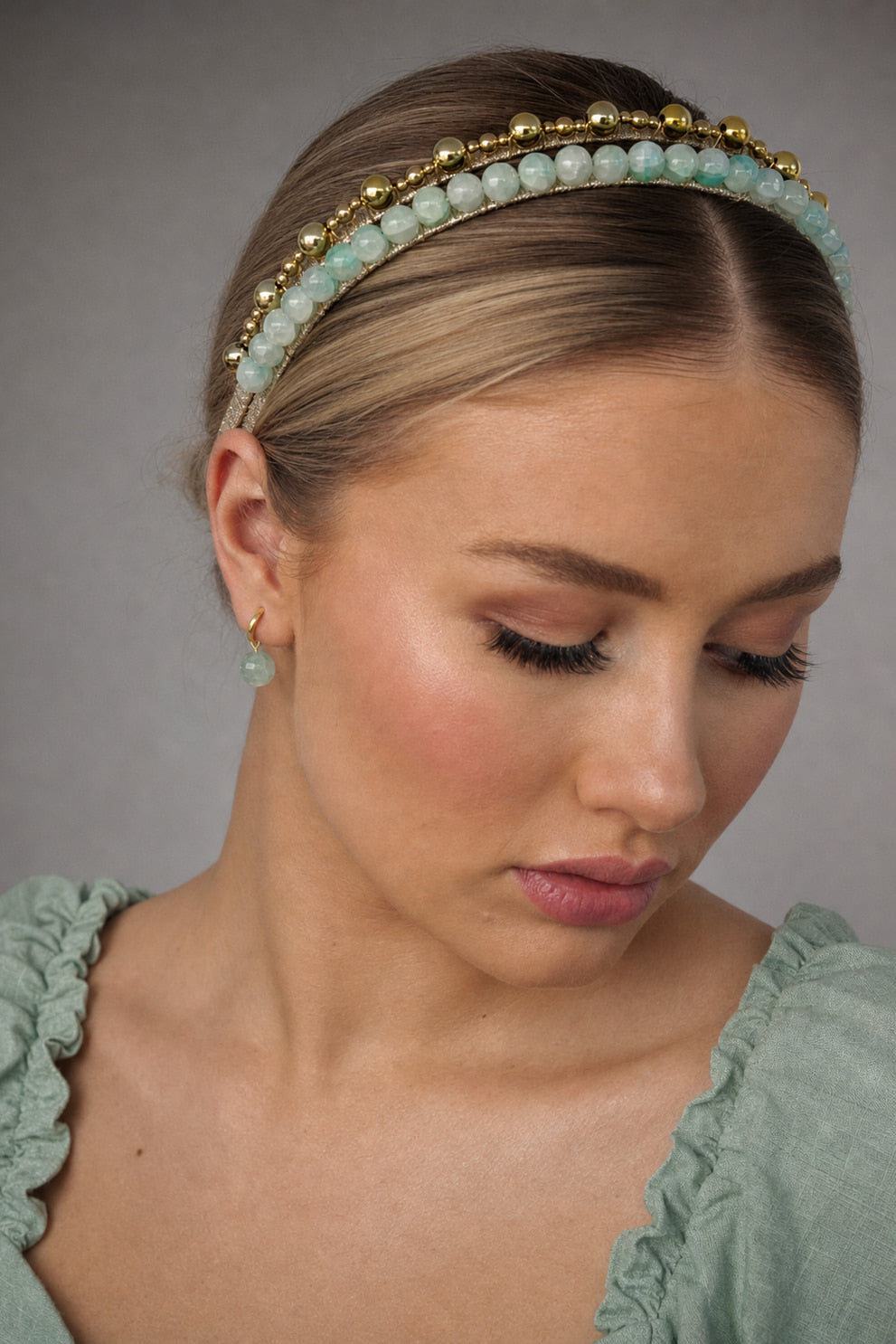 Hettie Headband - Mint Green Marbled Glass Beads