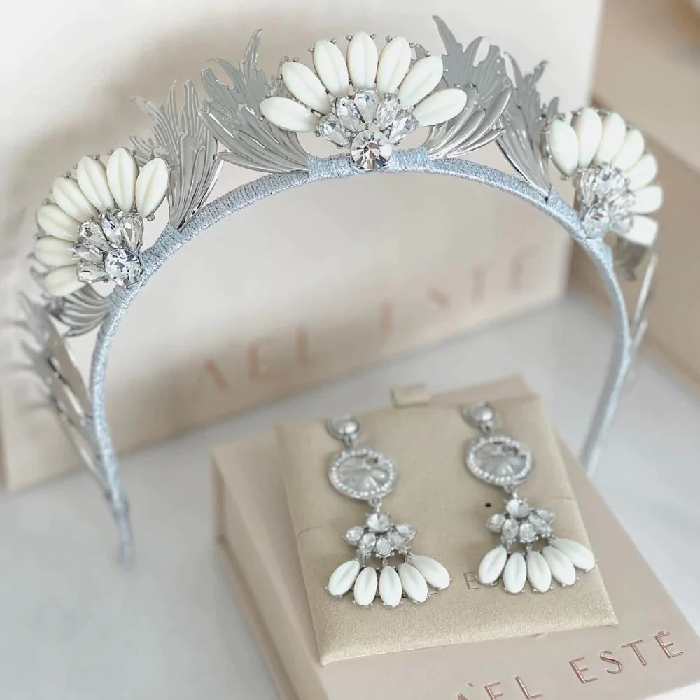 Silver Delilah Crown + Earring Set