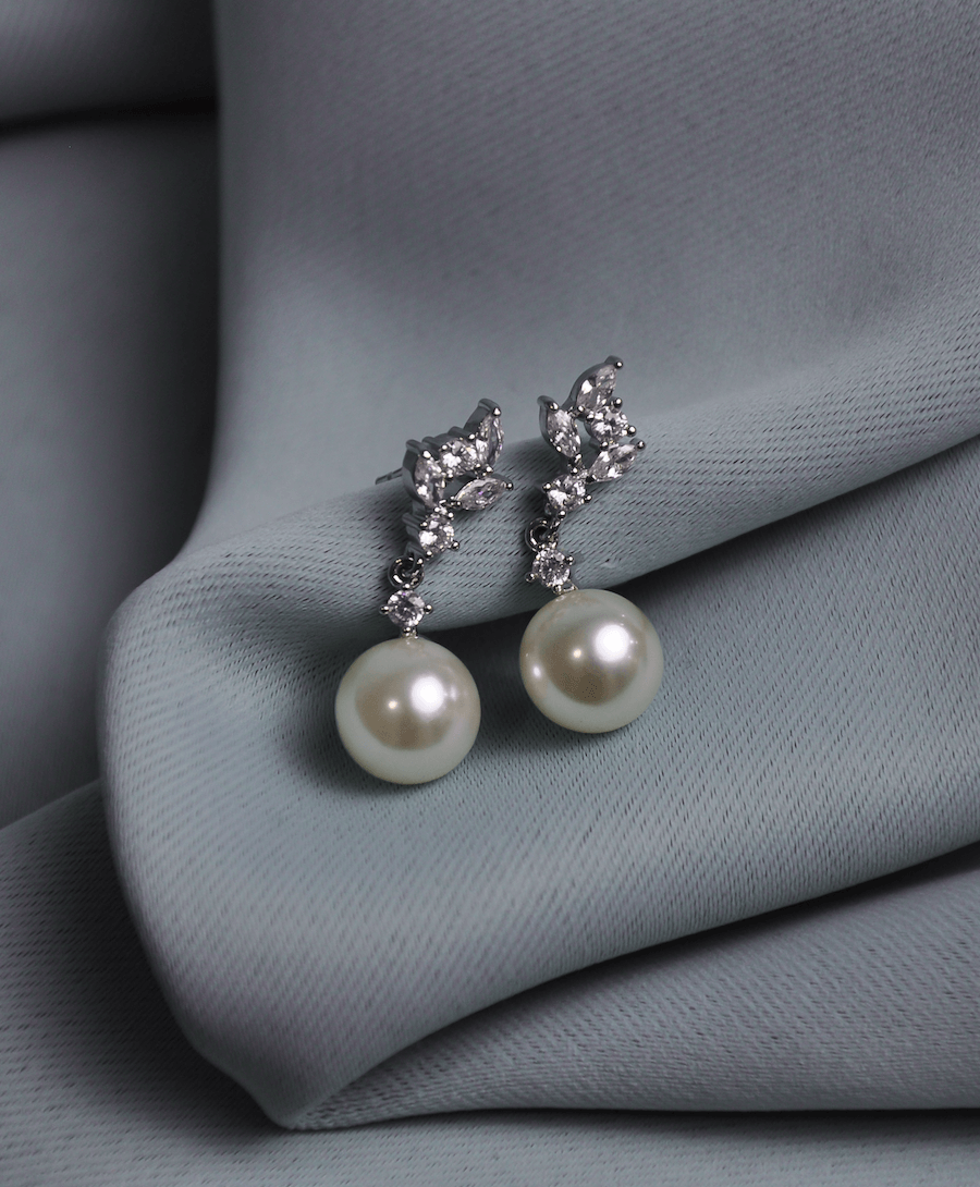 Olivia Crystal Pearl Drop Bridal Earrings