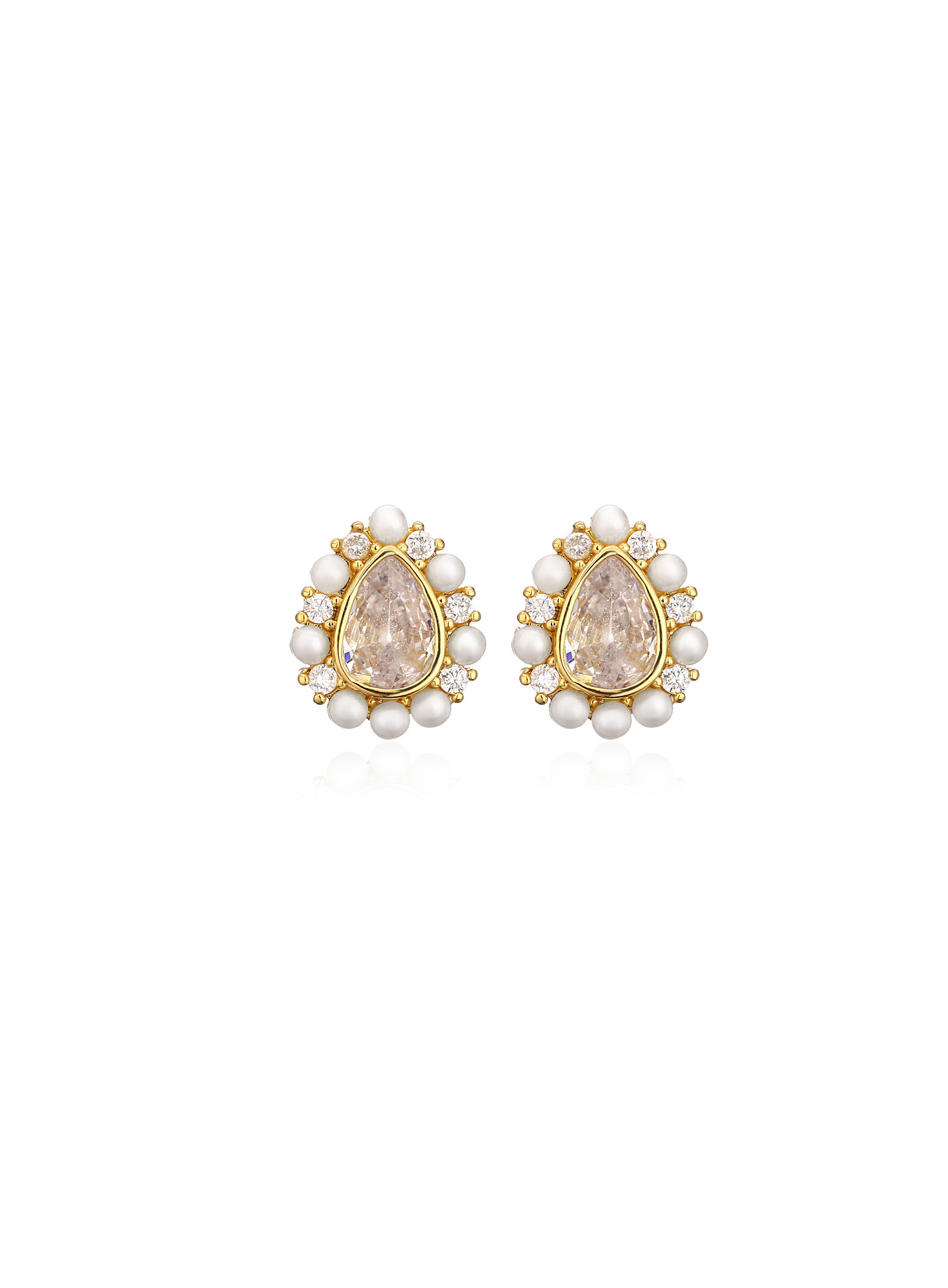 Charlize Pearl and Crystal Stud Earring - Gold
