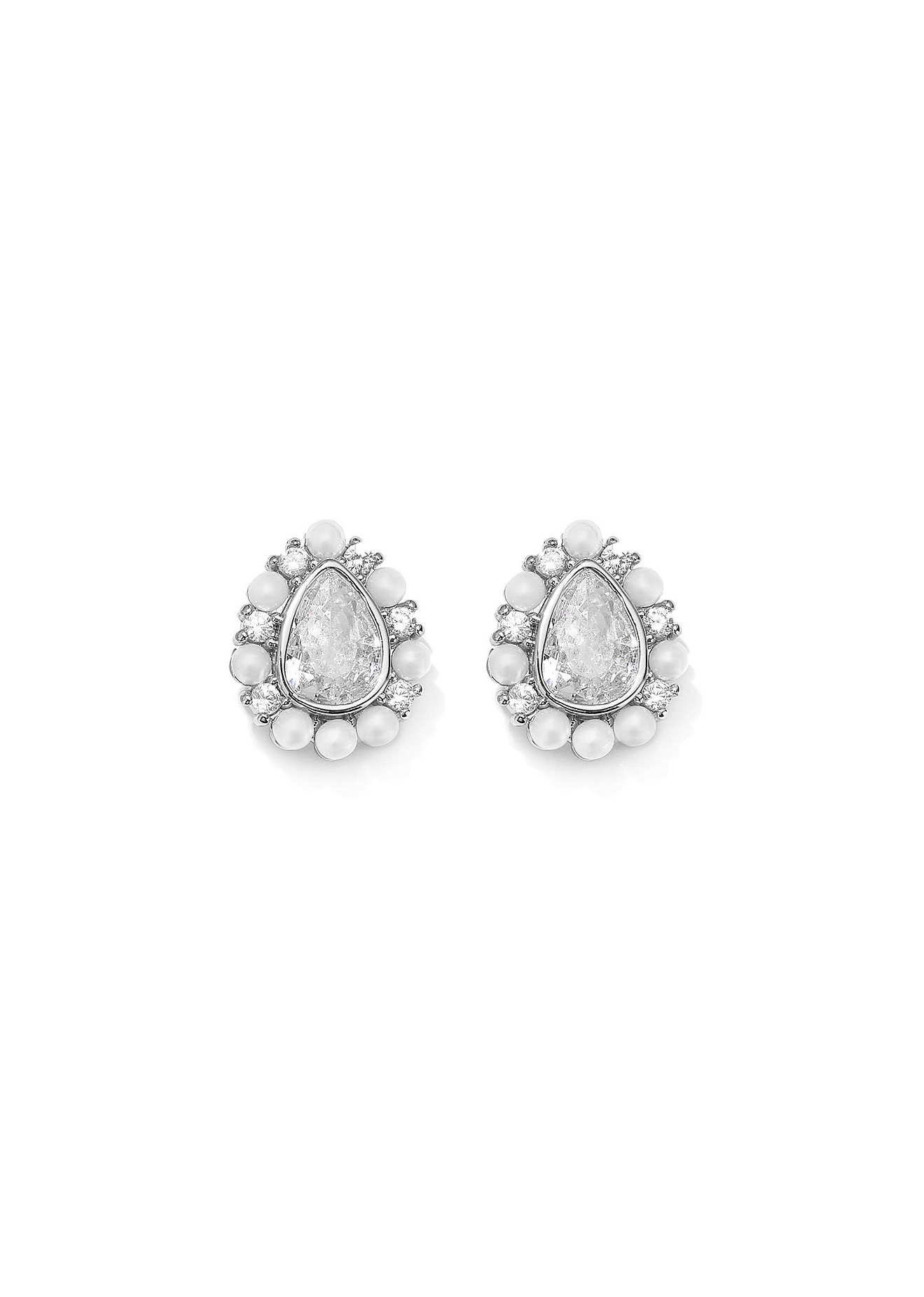 Charlize Pearl and Crystal Stud Earring - Silver