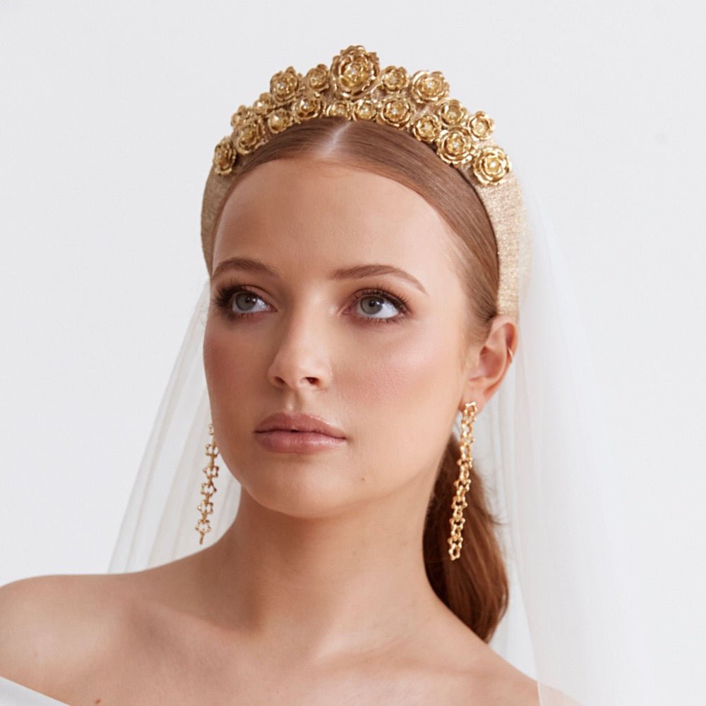 Gaia Floral Crown - Gold - AELESTEGaia Floral Crown - GoldBridal Accessories#bridal_accessories##wedding_head_band##bridal_earring#