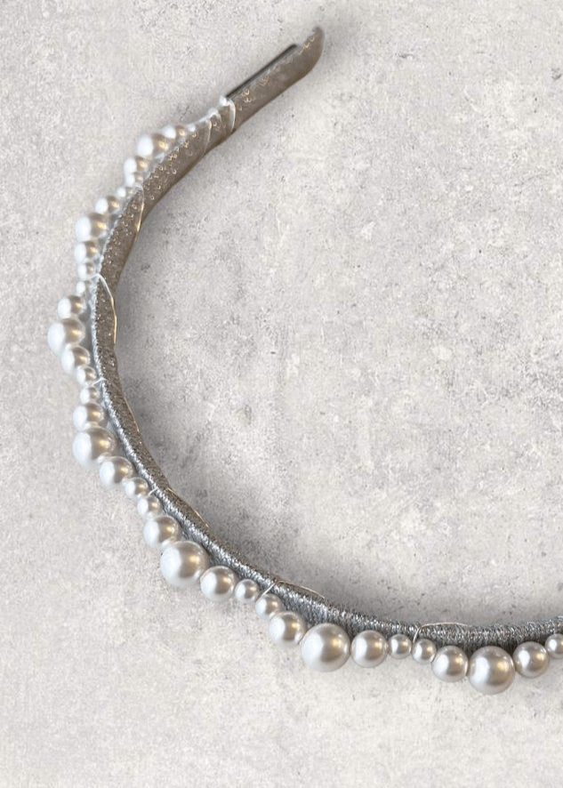 Silver Sienna Pearl Headband - AELESTESilver Sienna Pearl HeadbandHeadband#bridal_accessories##wedding_head_band##bridal_earring#