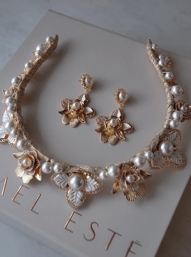 Gold Sofia Pearl Earrings - AELESTEGold Sofia Pearl EarringsEarrings#bridal_accessories##wedding_head_band##bridal_earring#