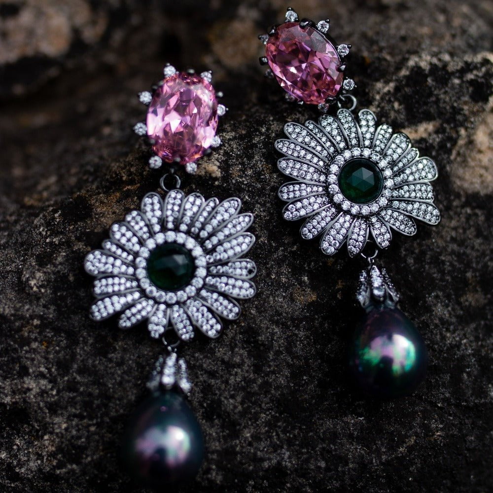 Navi Earrings - Pink + Emerald