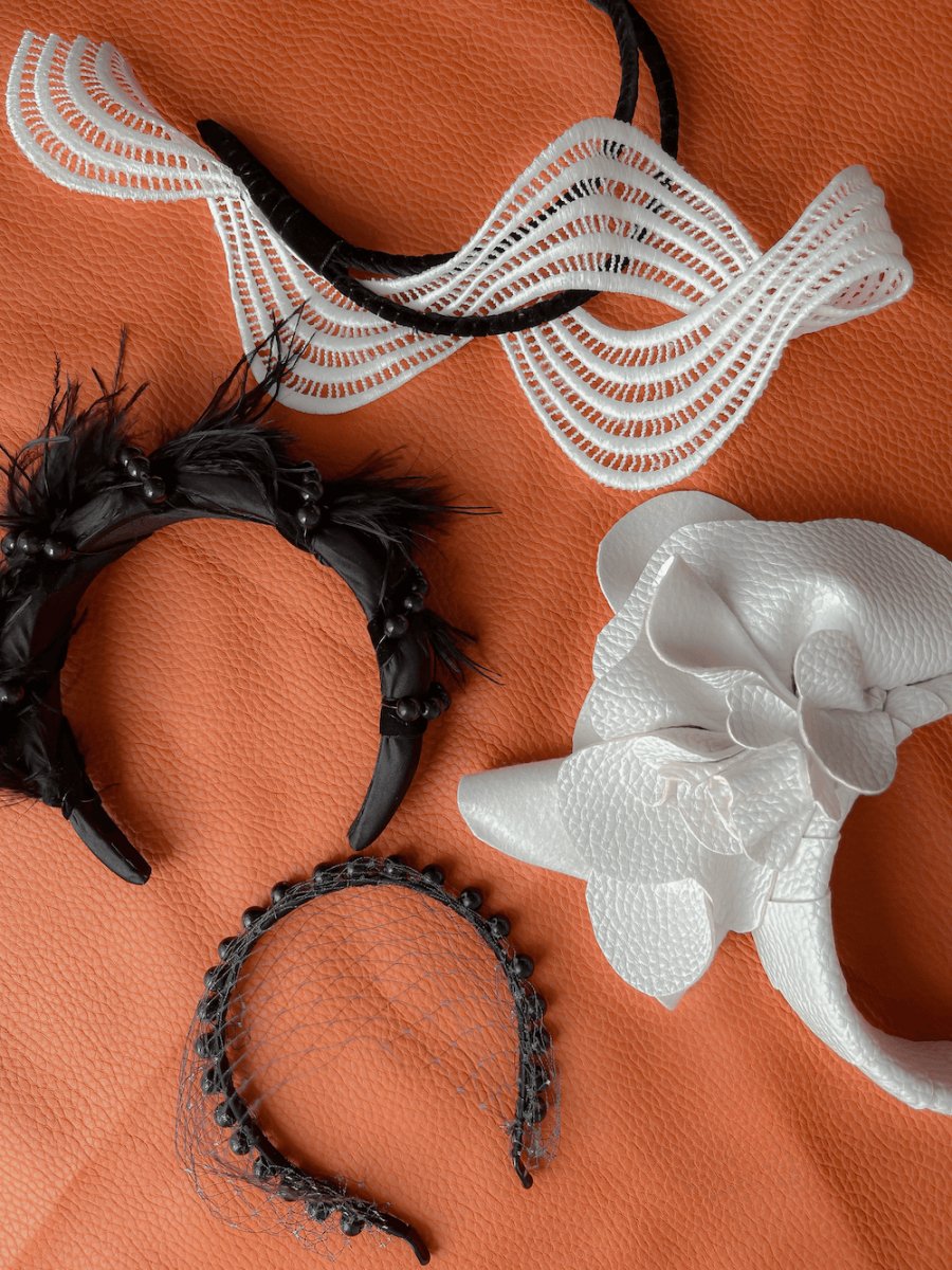 Louisa Black and White Millinery - AELESTELouisa Black and White MillineryCrown#bridal_accessories##wedding_head_band##bridal_earring#