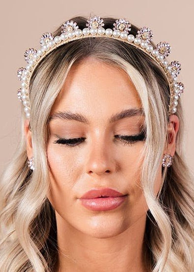 Aubrey Pearl Headband - AELESTEAubrey Pearl Headband#bridal_accessories##wedding_head_band##bridal_earring#