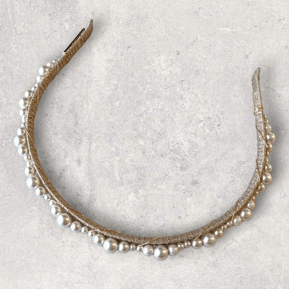 Gold Sienna Pearl Headband - AELESTEGold Sienna Pearl HeadbandHeadband#bridal_accessories##wedding_head_band##bridal_earring#