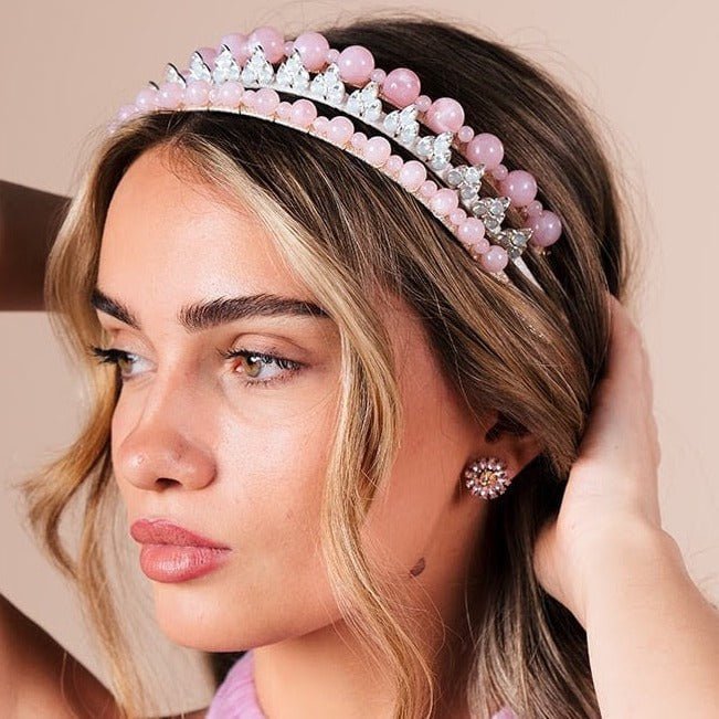 Aria Large - Pink - ASHLEE LAURENAria Large - PinkBridal Accessories#bridal_accessories##wedding_head_band##bridal_earring#