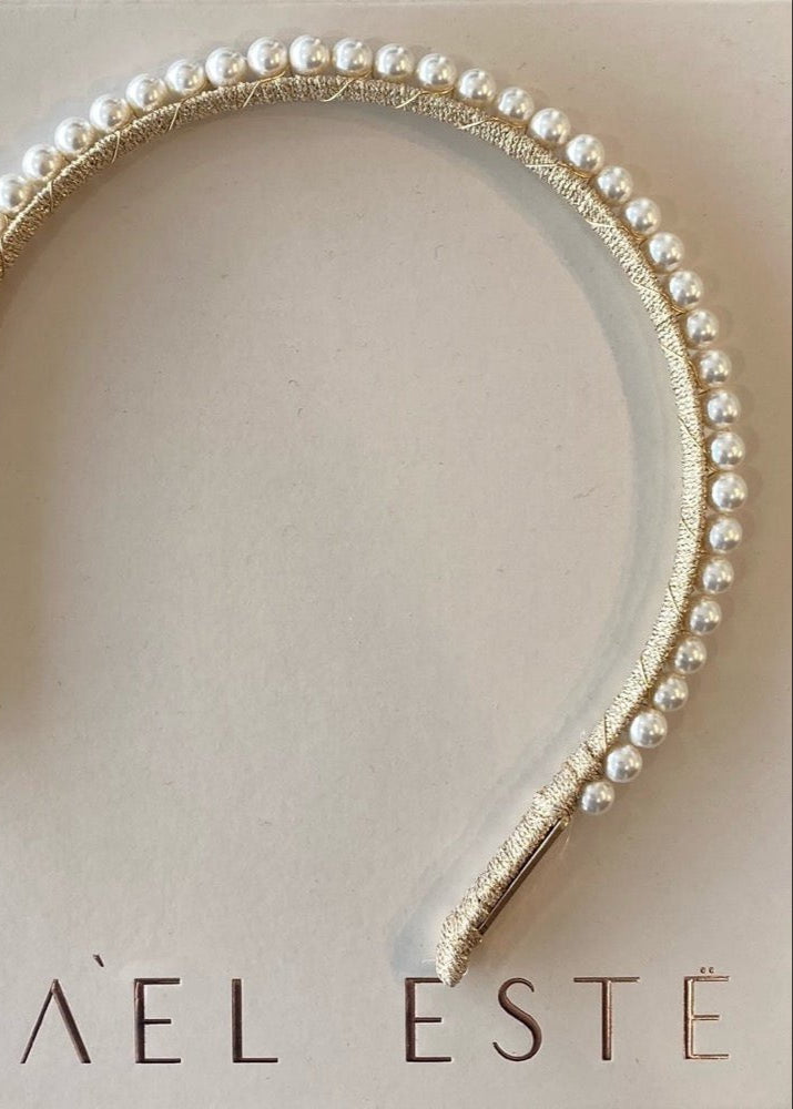 Aubrey Pearl Headband - AELESTEAubrey Pearl Headband#bridal_accessories##wedding_head_band##bridal_earring#